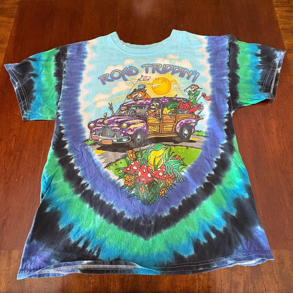 Liquid Blue Road Trippin' Festival Express‎ Tie Dye Shirt Blue Green Graphic Tee